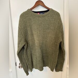 Vintage Chaps Ralph Lauren Ribbed Knit Sweater XL Olive Green 90s Cotton